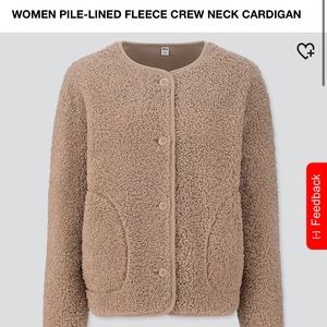 Uniqlo pile-lines fleece crewneck cardigan, beige color, size s